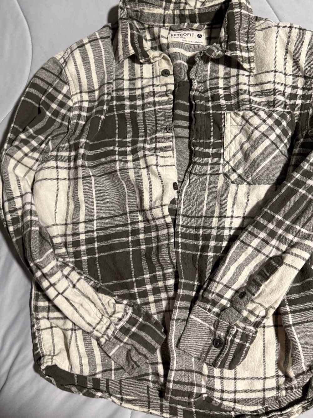 Retrofit Olive and White Plaid Button-Down Shirt